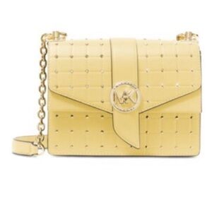 Michael Kors Greenwich Buttercup Convertible Crossbody Bag Gold Studded Chain